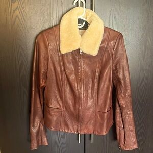 NWOT Leather - Banana Republic Burgundy leather jacket w shearing collar